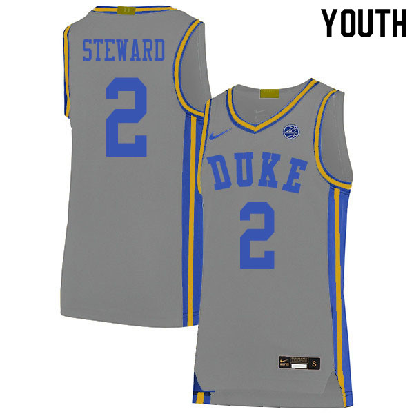 Youth #2 DJ Steward Duke Blue Devils College Basketball Jerseys Sale-Gray